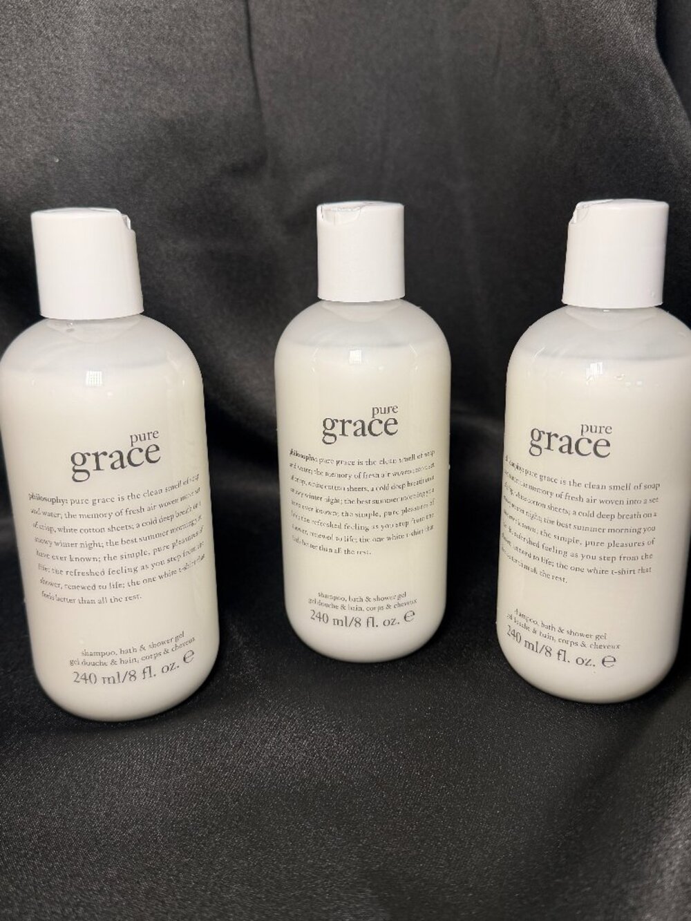 Lot of 3 Philosophy Pure Grace Shampoo, Bath & Shower Gel 8 oz Travel Cruise New